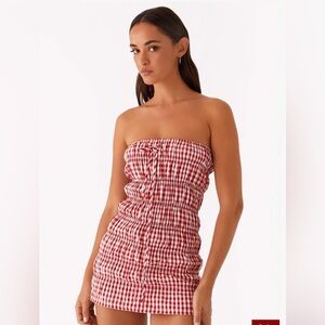 NWT Peppermayo Sz 14 Adele Ruched Red Gingham Western Mini Dress